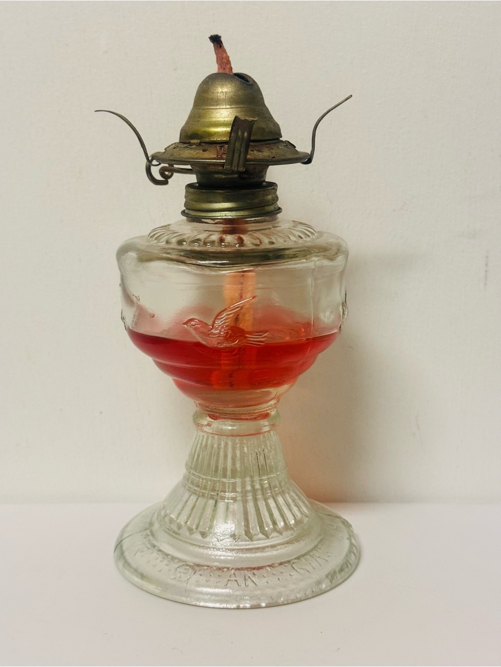 Vintage Glass Kerosene Oil Lamp with Red Oil